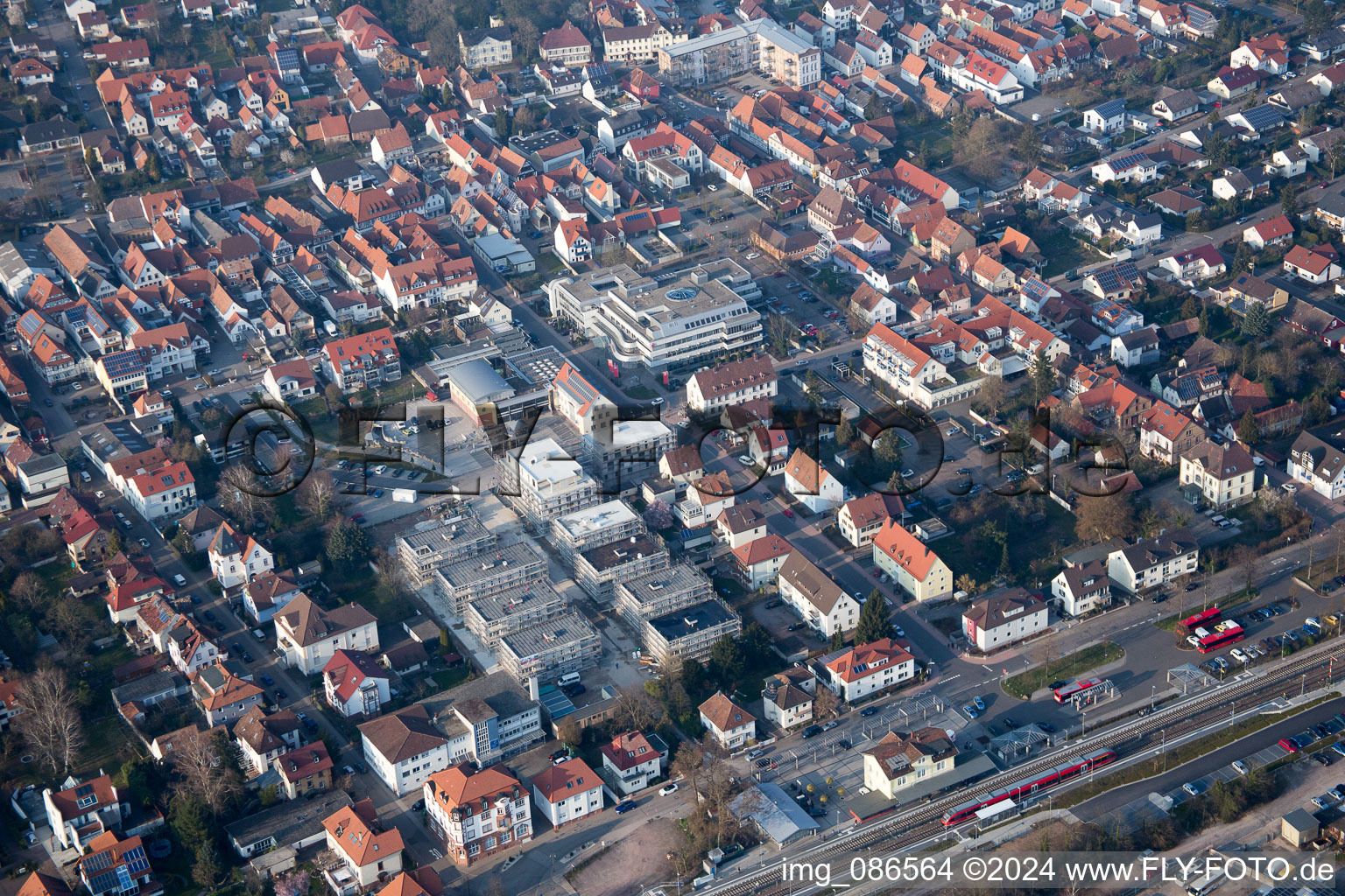 Construction site for City Quarters Building 'Im Stadtkern' in Kandel in the state Rhineland-Palatinate, Germany out of the air