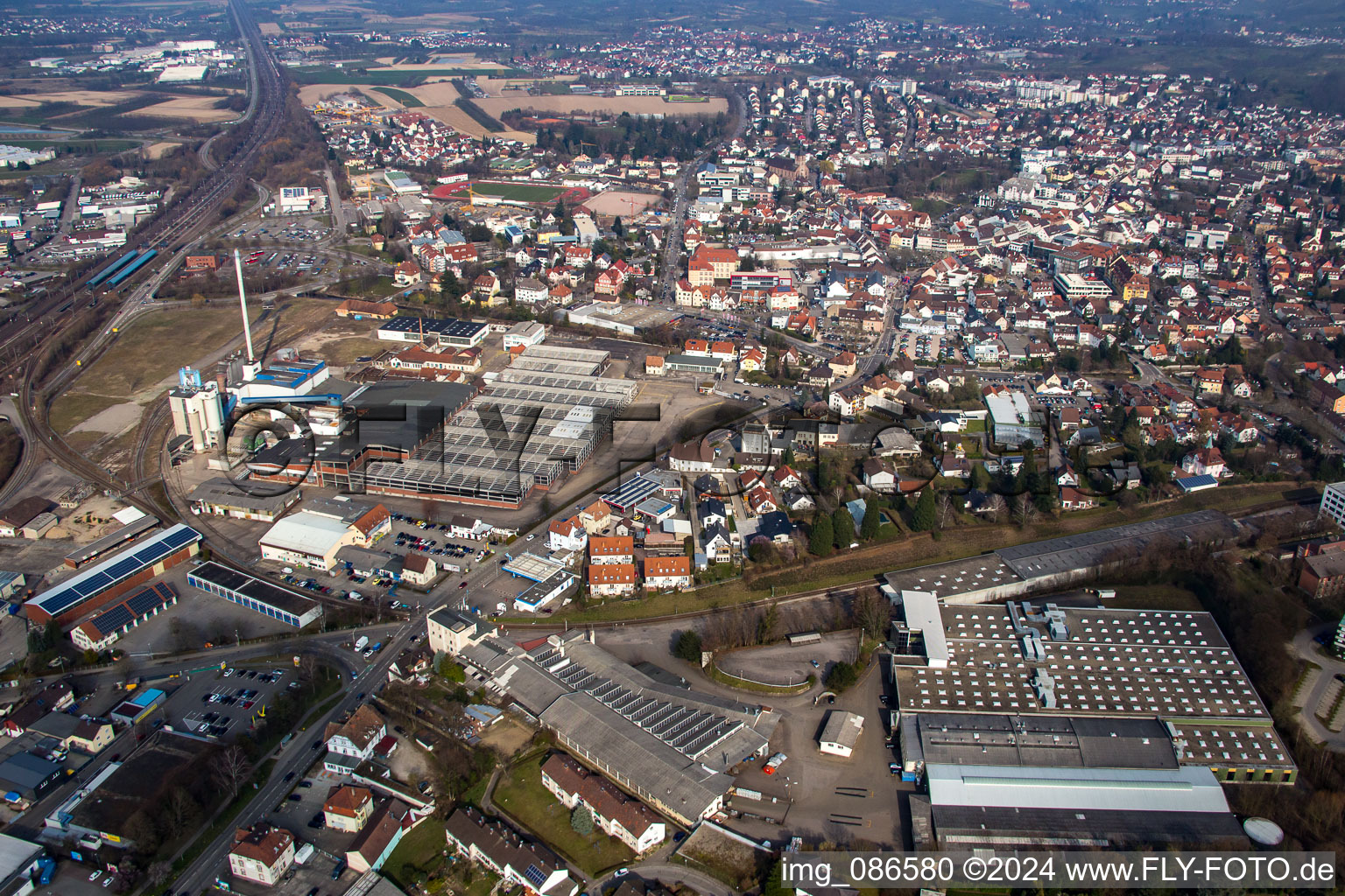 Aerial photograpy of Industrial area SW Glasmacherstr in Achern in the state Baden-Wuerttemberg, Germany