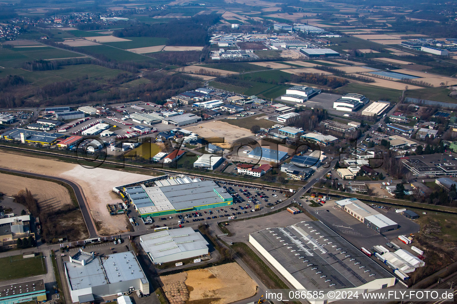 Aerial view of Industrial area SW in Achern in the state Baden-Wuerttemberg, Germany