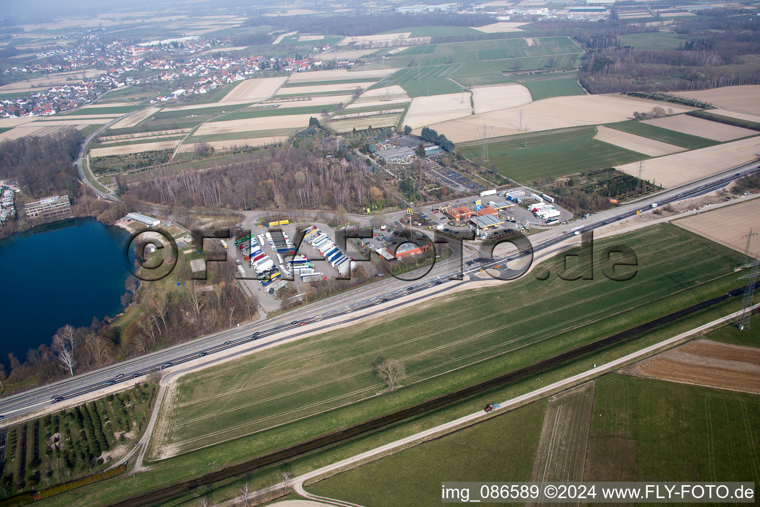 Truck stop at Achernsee in the district Fautenbach in Achern in the state Baden-Wuerttemberg, Germany