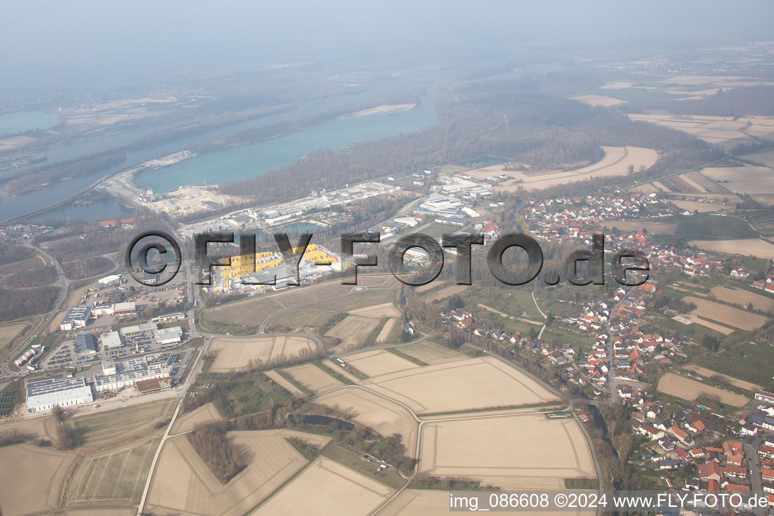 Aerial view of District Freistett in Rheinau in the state Baden-Wuerttemberg, Germany