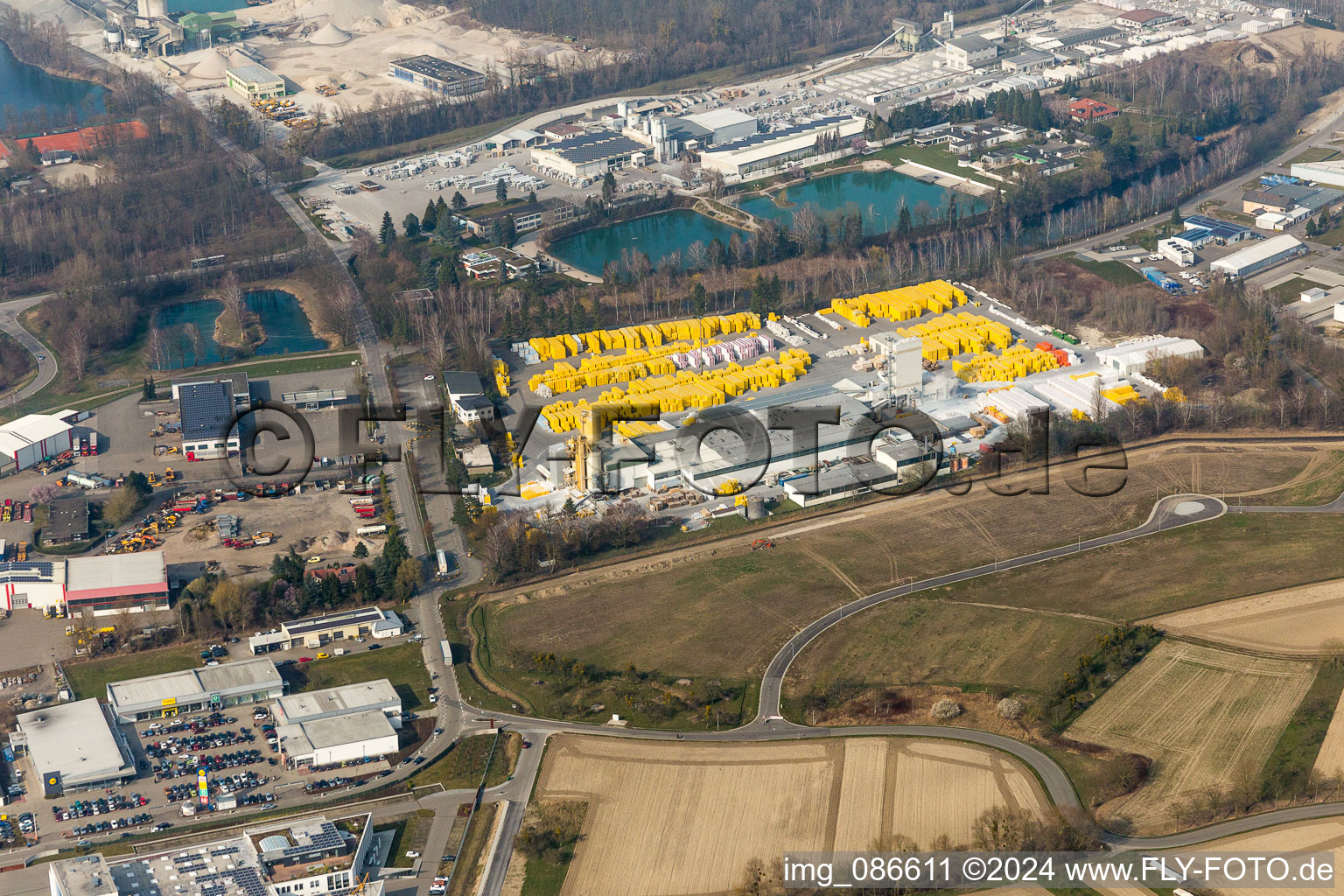 Building and production halls on the premises of Xella Deutschland GmbH in the district Freistett in Rheinau in the state Baden-Wurttemberg, Germany