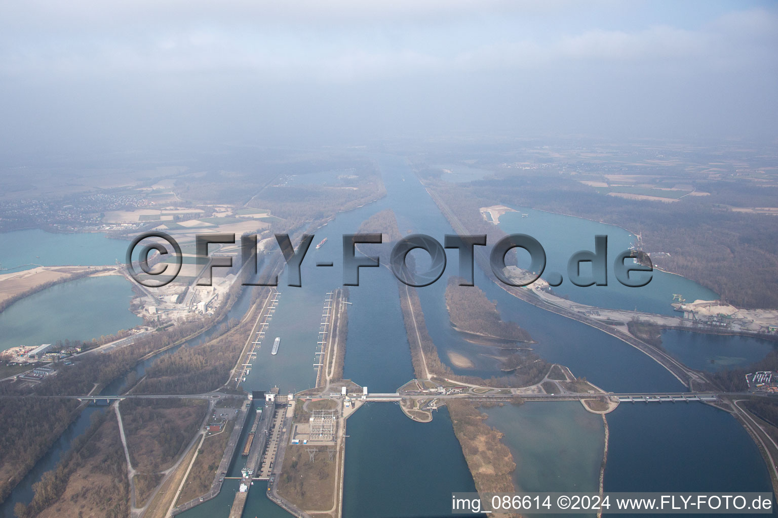 Aerial photograpy of Gambsheim in the state Bas-Rhin, France