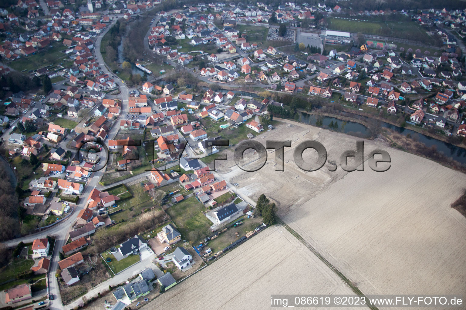 Aerial photograpy of Offendorf in the state Bas-Rhin, France