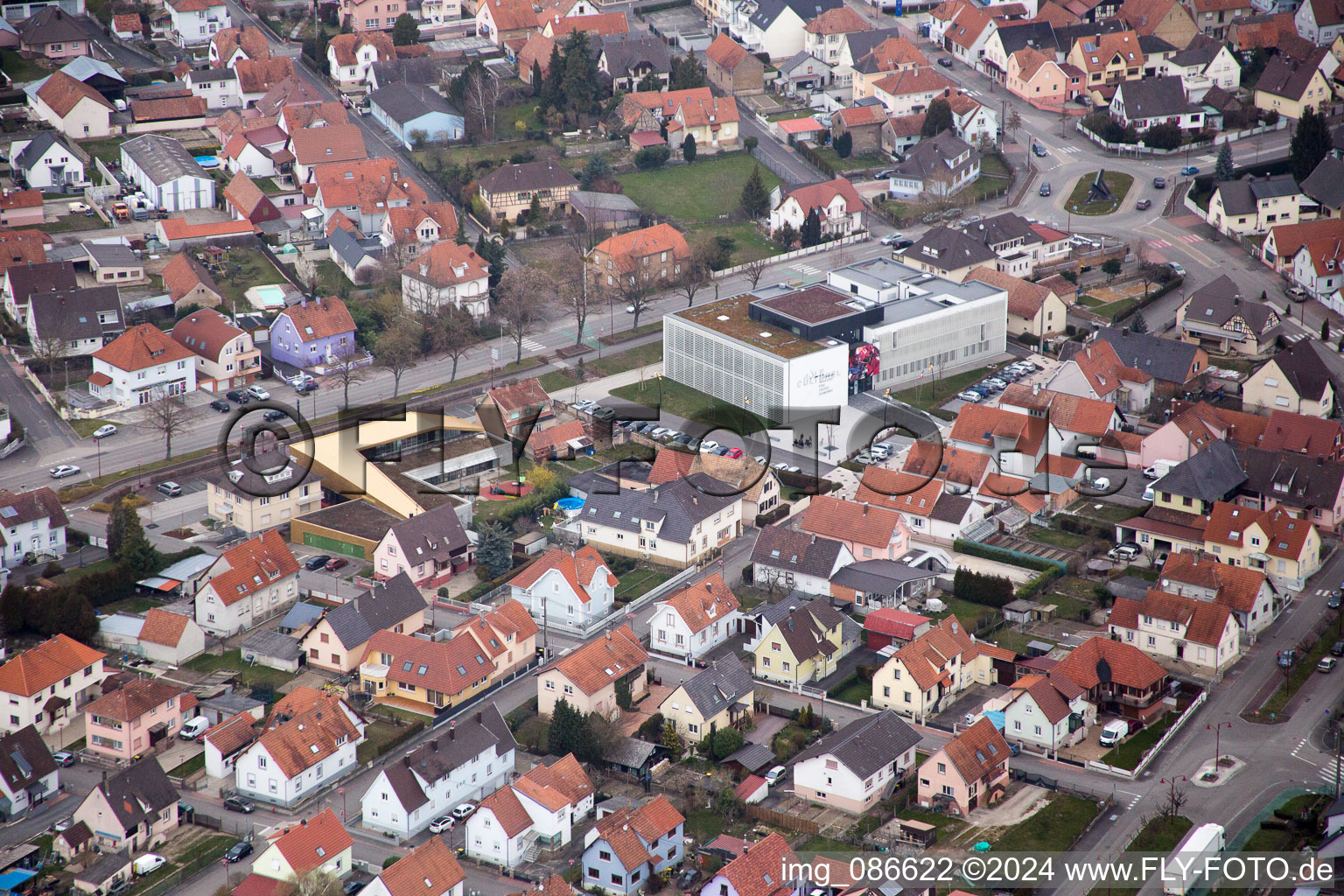 Aerial photograpy of Drusenheim in the state Bas-Rhin, France