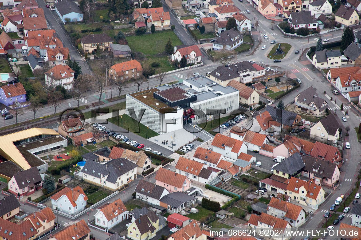 Oblique view of Drusenheim in the state Bas-Rhin, France