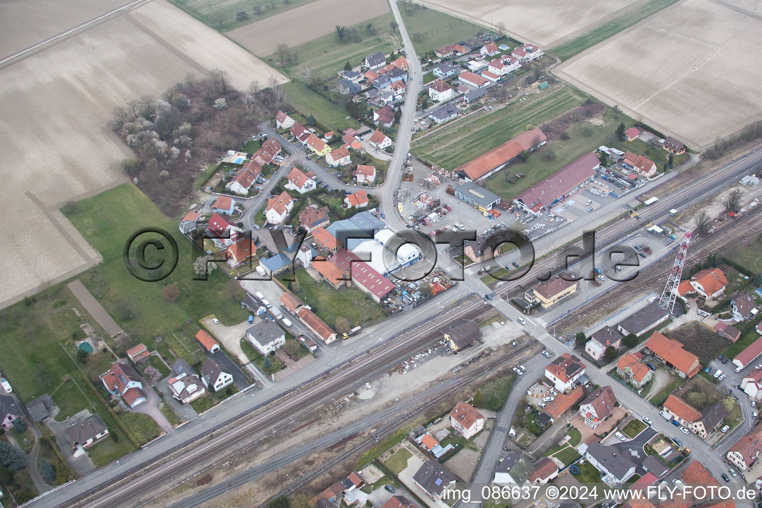 Aerial view of Rœschwoog in the state Bas-Rhin, France