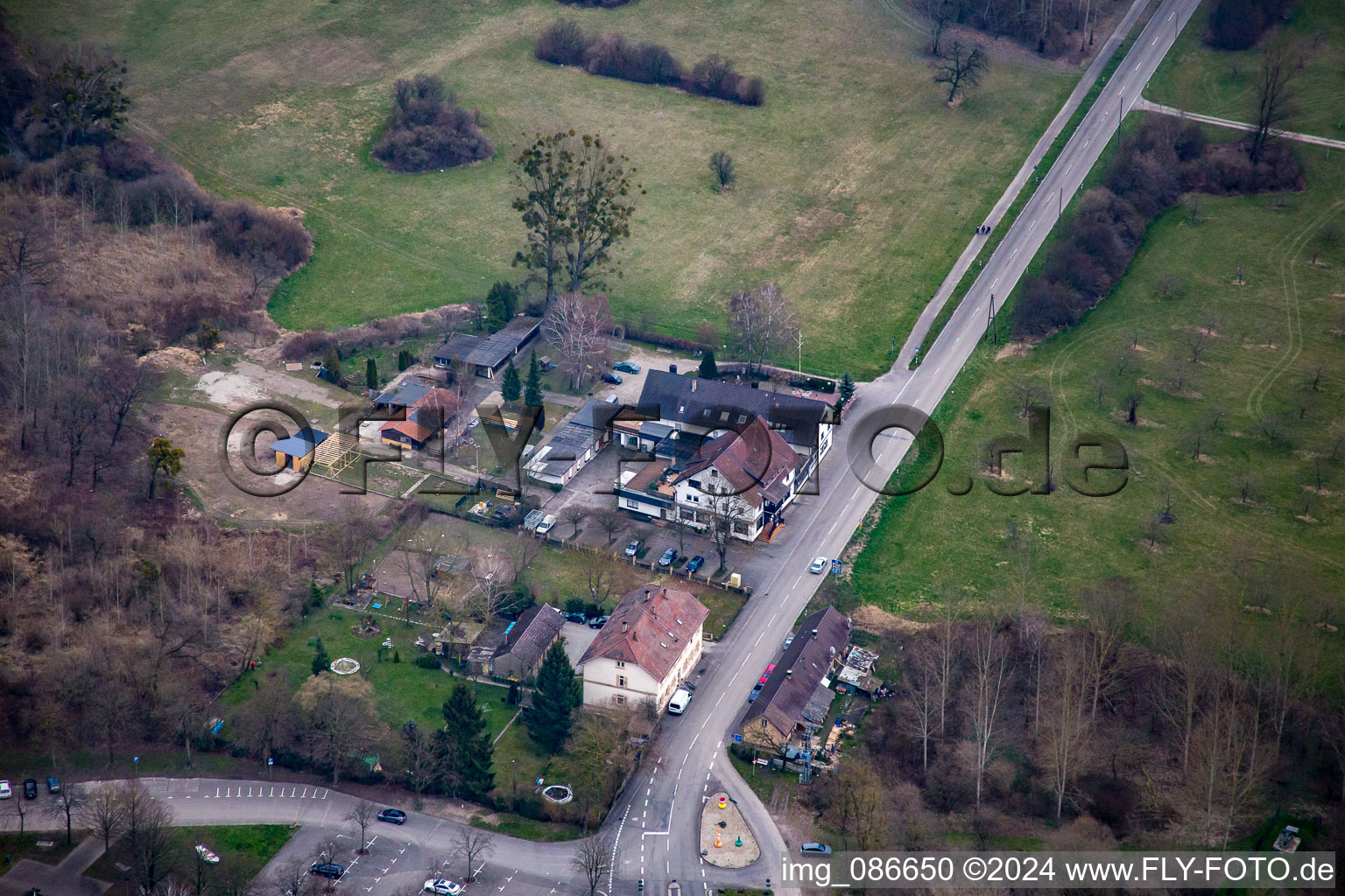 Aerial view of Ferry Hotel Rheinstrom in the district Plittersdorf in Rastatt in the state Baden-Wuerttemberg, Germany