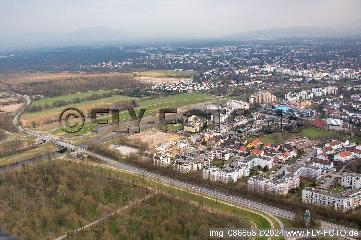 Aerial view of Rheinauer Ring in the district Rheinau in Rastatt in the state Baden-Wuerttemberg, Germany