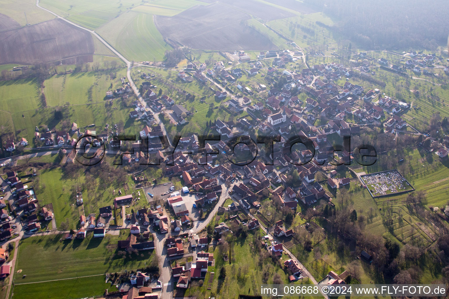 Aerial view of Lampertsloch in the state Bas-Rhin, France