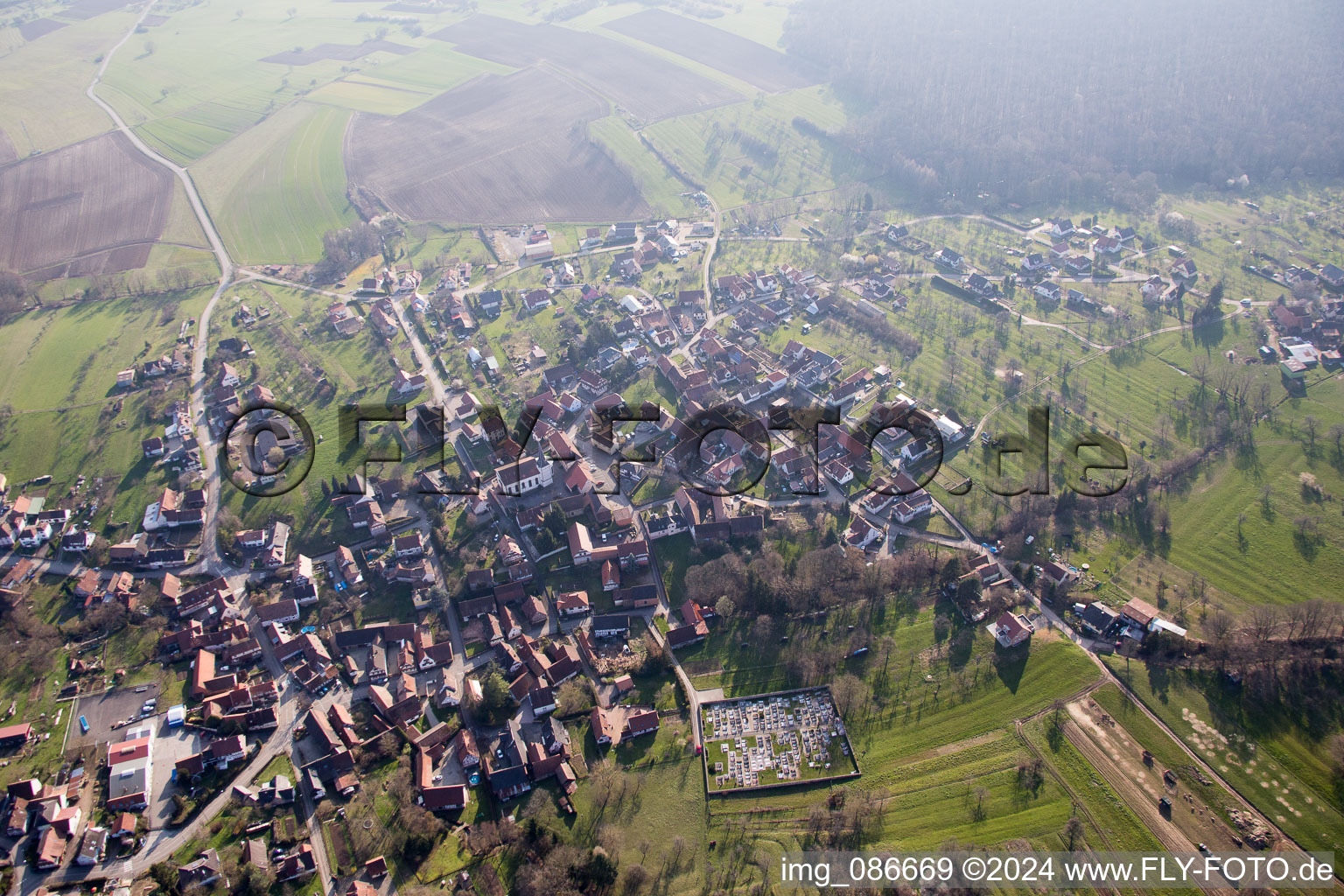 Aerial photograpy of Lampertsloch in the state Bas-Rhin, France