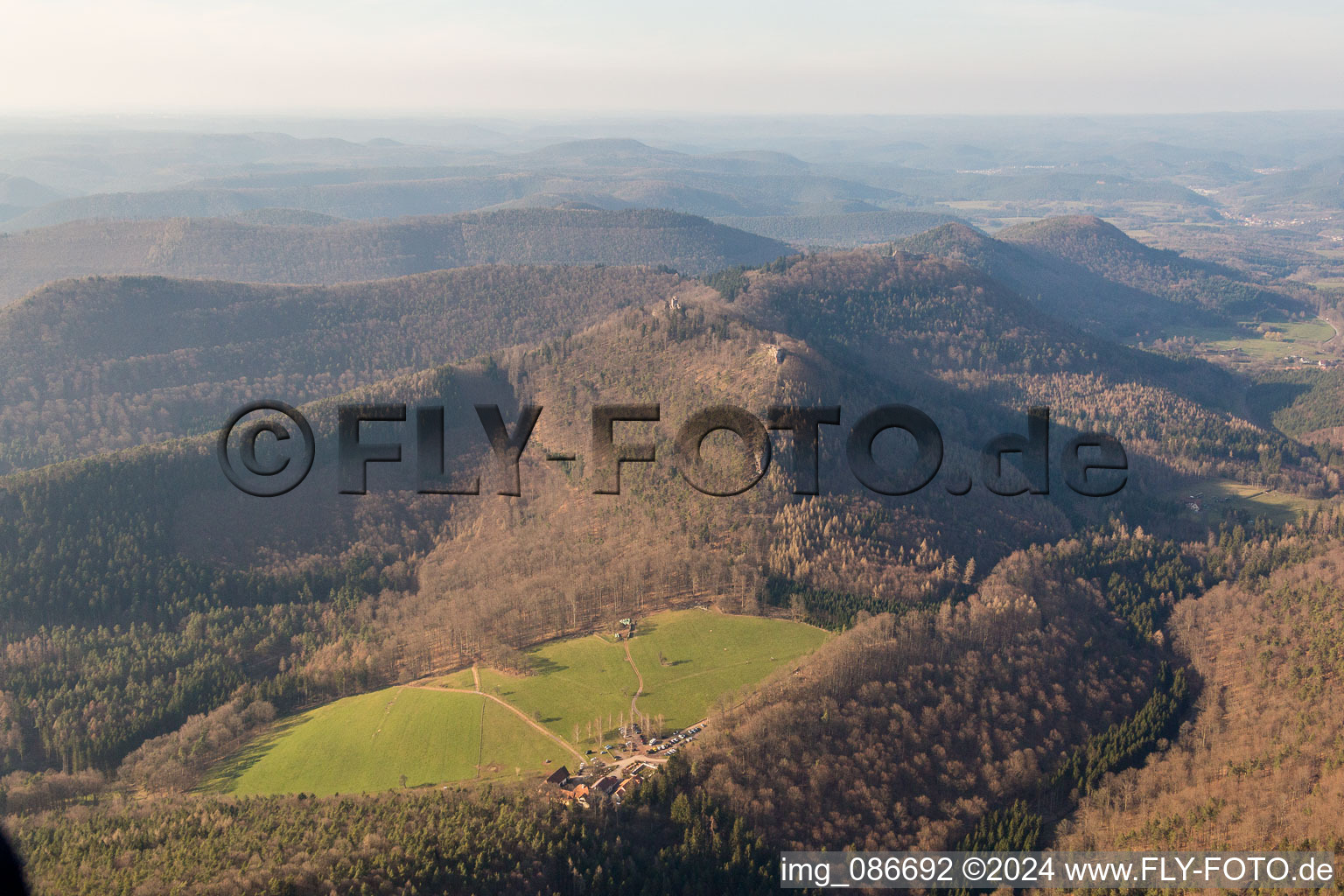 Aerial view of Gimbelhof in Wingen in the state Bas-Rhin, France