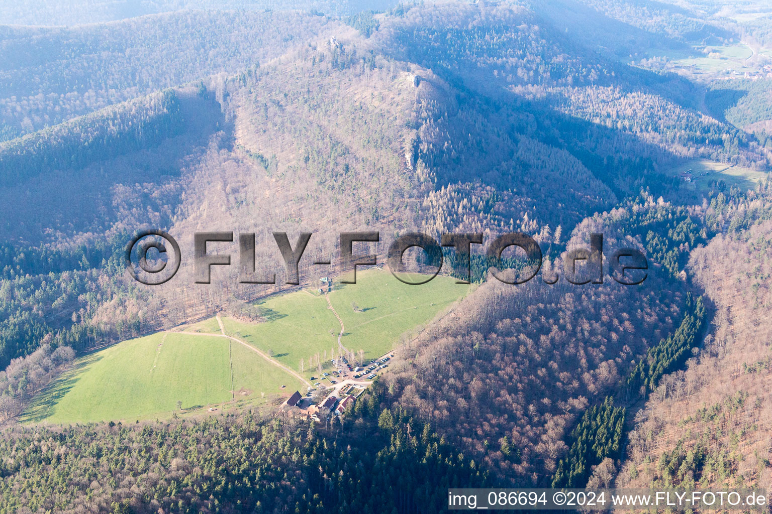 Oblique view of Gimbelhof in Wingen in the state Bas-Rhin, France