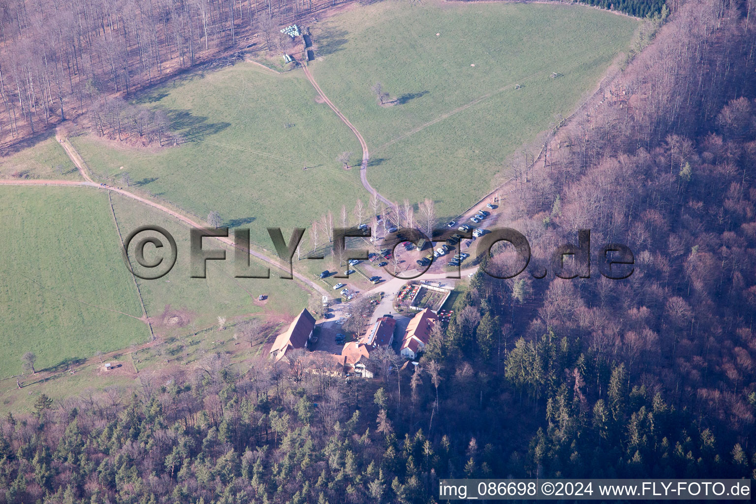 Gimbelhof in Wingen in the state Bas-Rhin, France from the plane