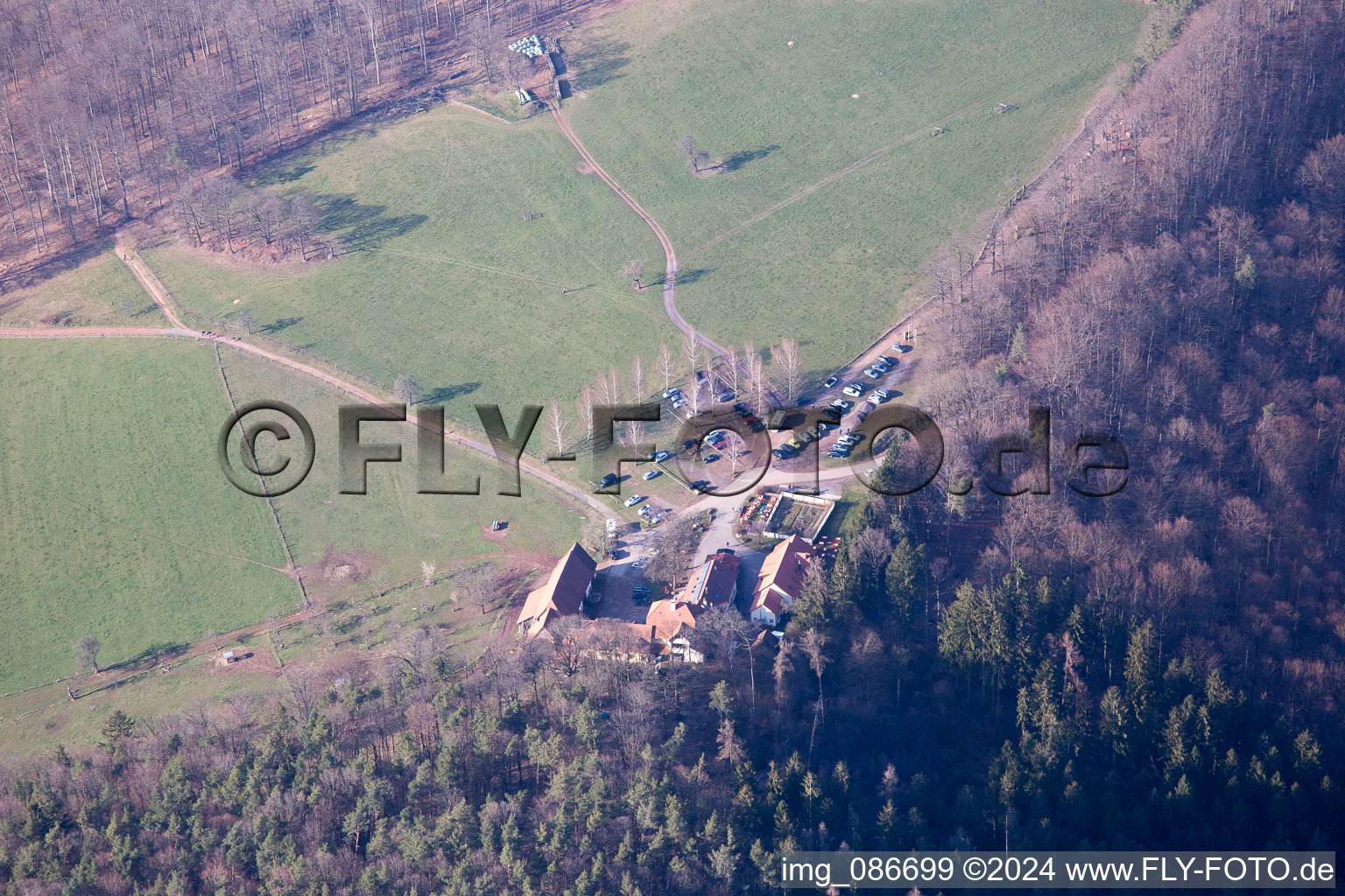 Bird's eye view of Gimbelhof in Wingen in the state Bas-Rhin, France