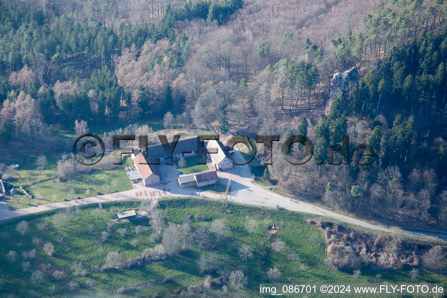 Drone recording of Gimbelhof in Wingen in the state Bas-Rhin, France