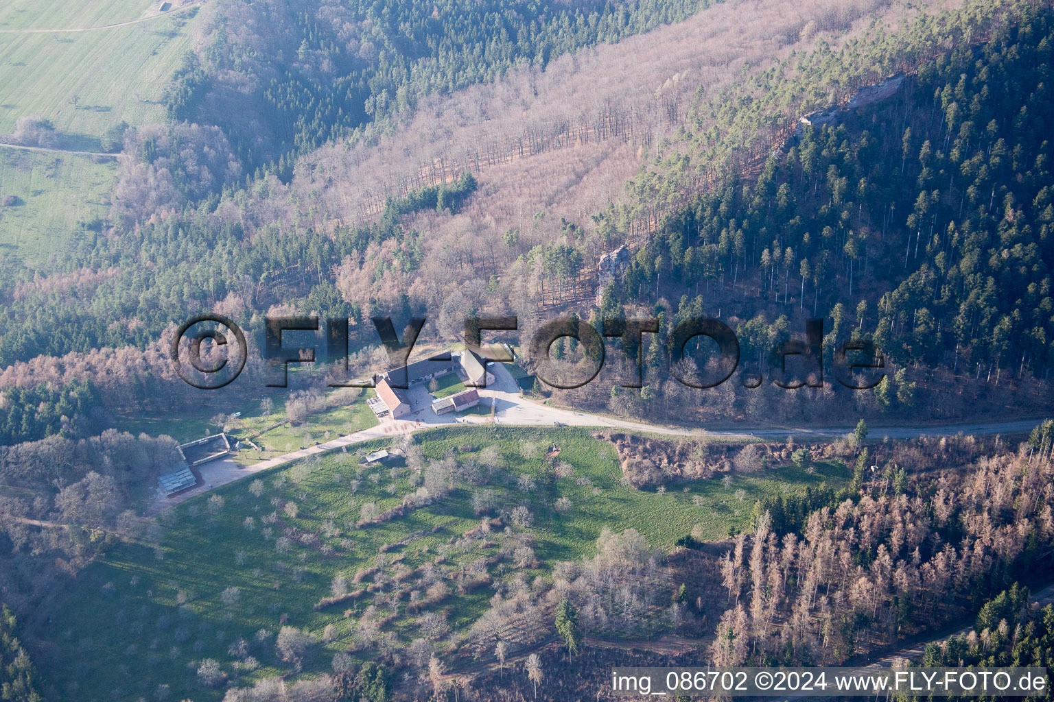 Drone image of Gimbelhof in Wingen in the state Bas-Rhin, France