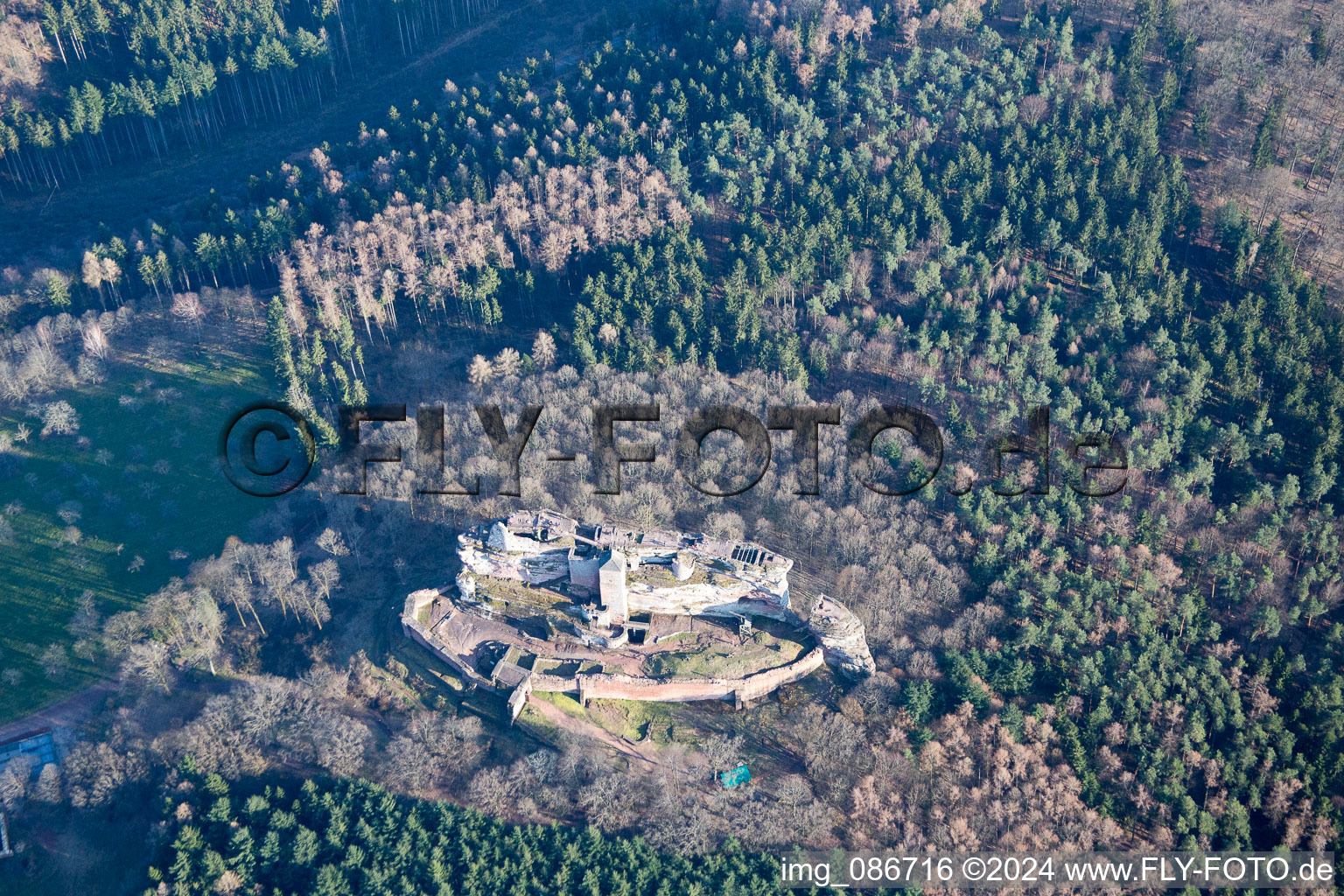 Fleckenstein Ruins in Lembach in the state Bas-Rhin, France from above