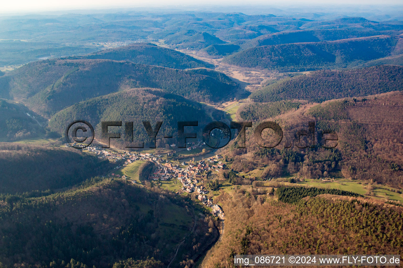 Aerial view of Schönau in the state Rhineland-Palatinate, Germany