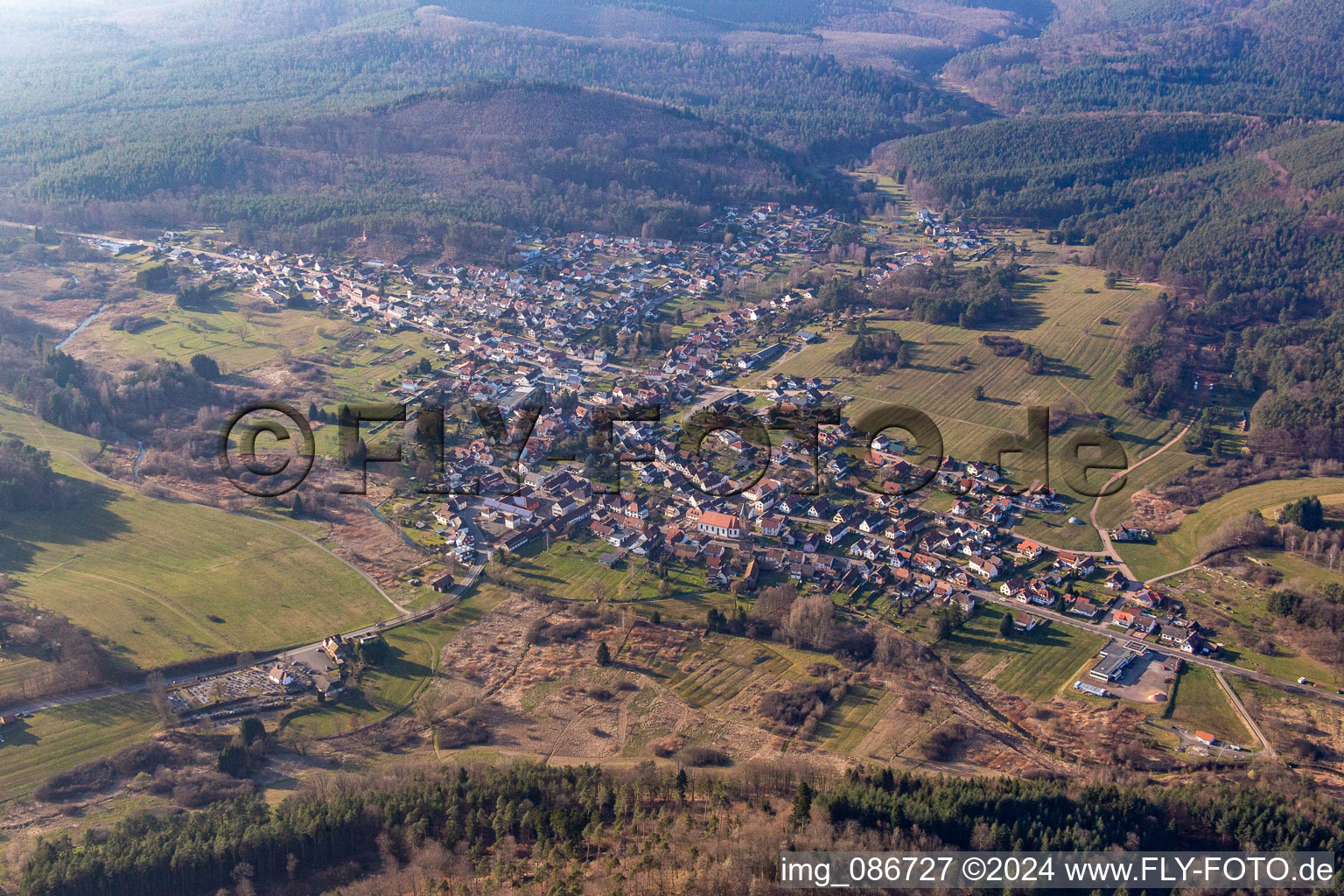 Aerial photograpy of Fischbach bei Dahn in the state Rhineland-Palatinate, Germany