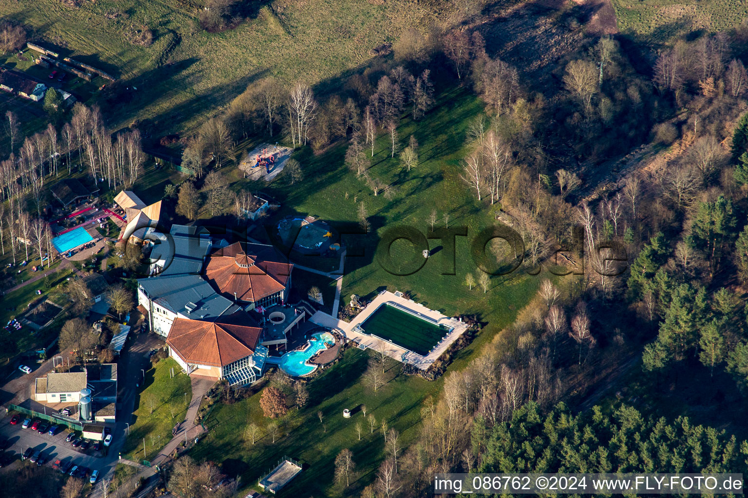 Aerial view of Rock pool in Dahn in the state Rhineland-Palatinate, Germany