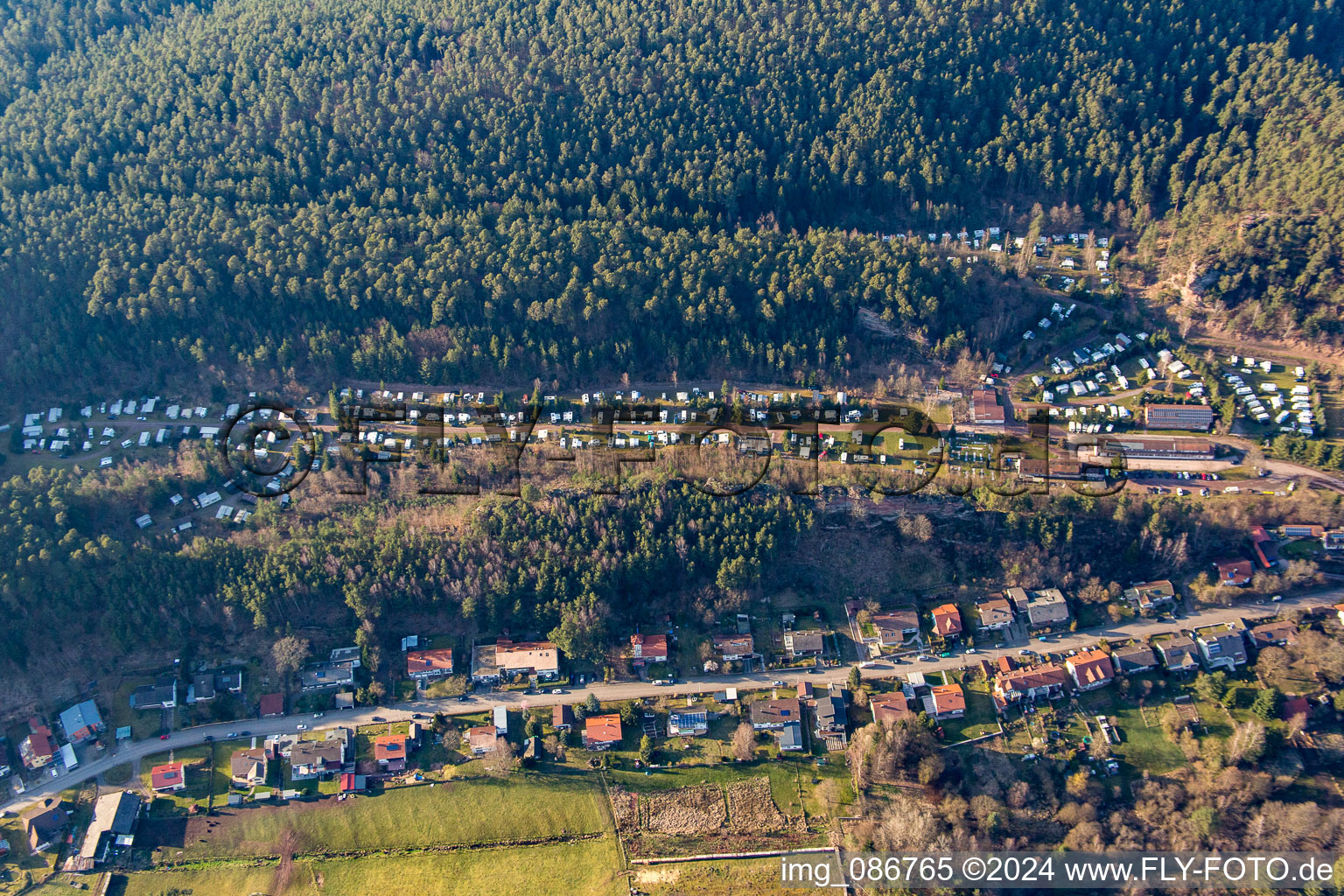 Aerial view of Büttelwoog campsite in Dahn in the state Rhineland-Palatinate, Germany