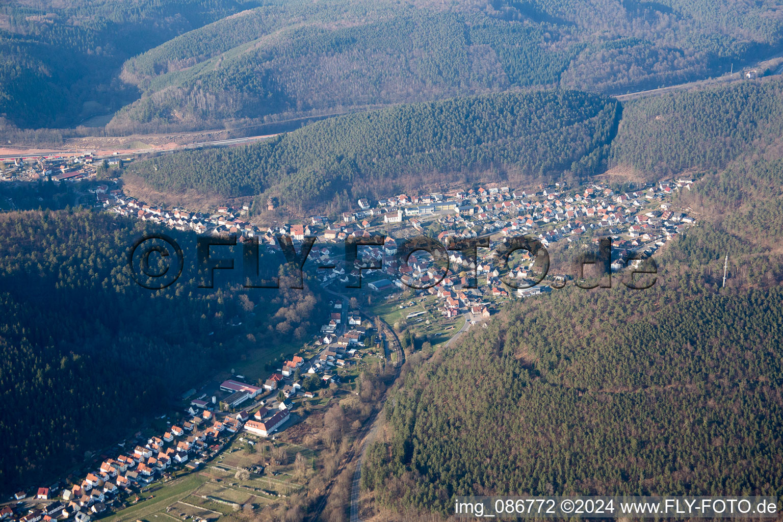 Aerial view of Hinterweidenthal in the state Rhineland-Palatinate, Germany