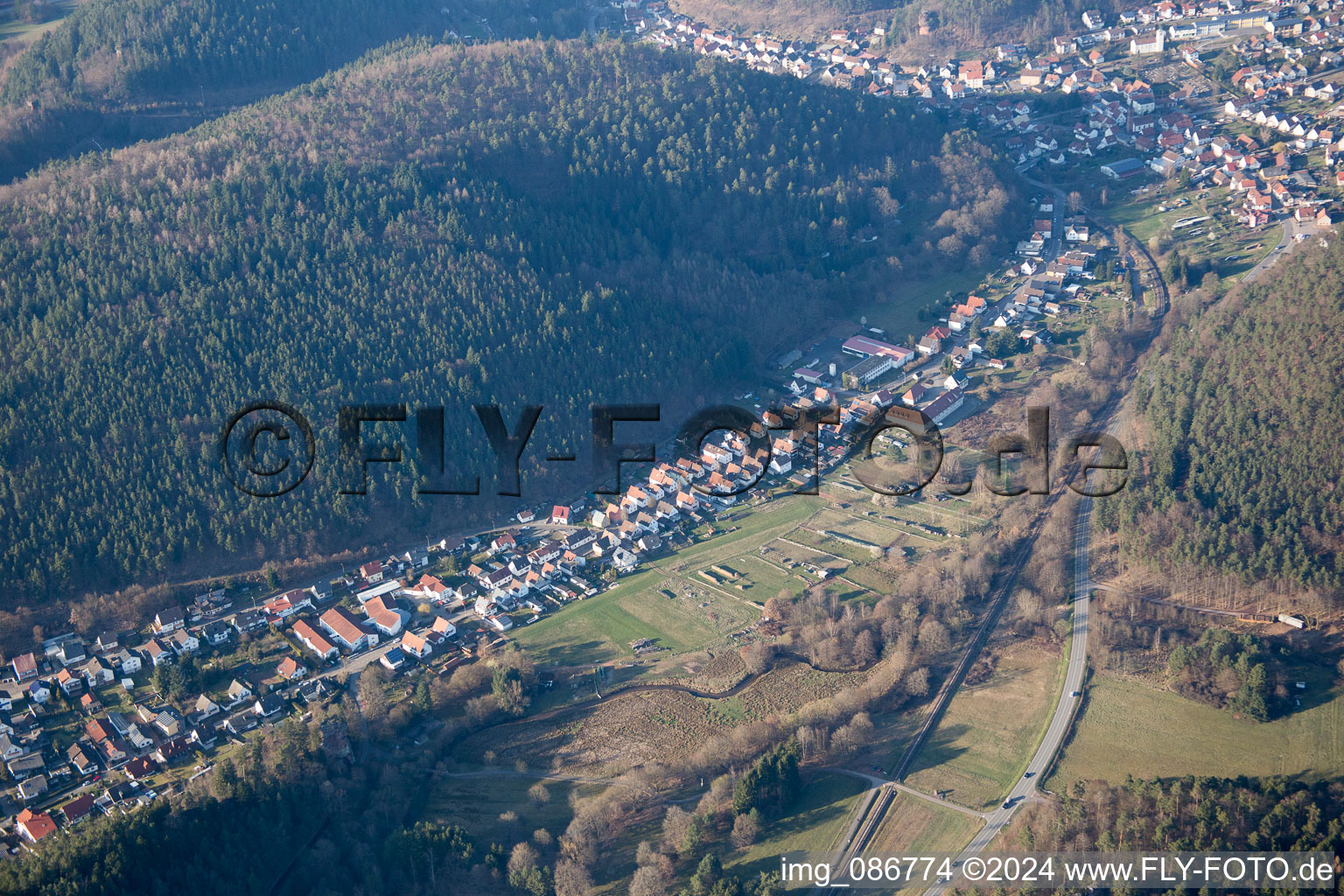 Oblique view of Hinterweidenthal in the state Rhineland-Palatinate, Germany