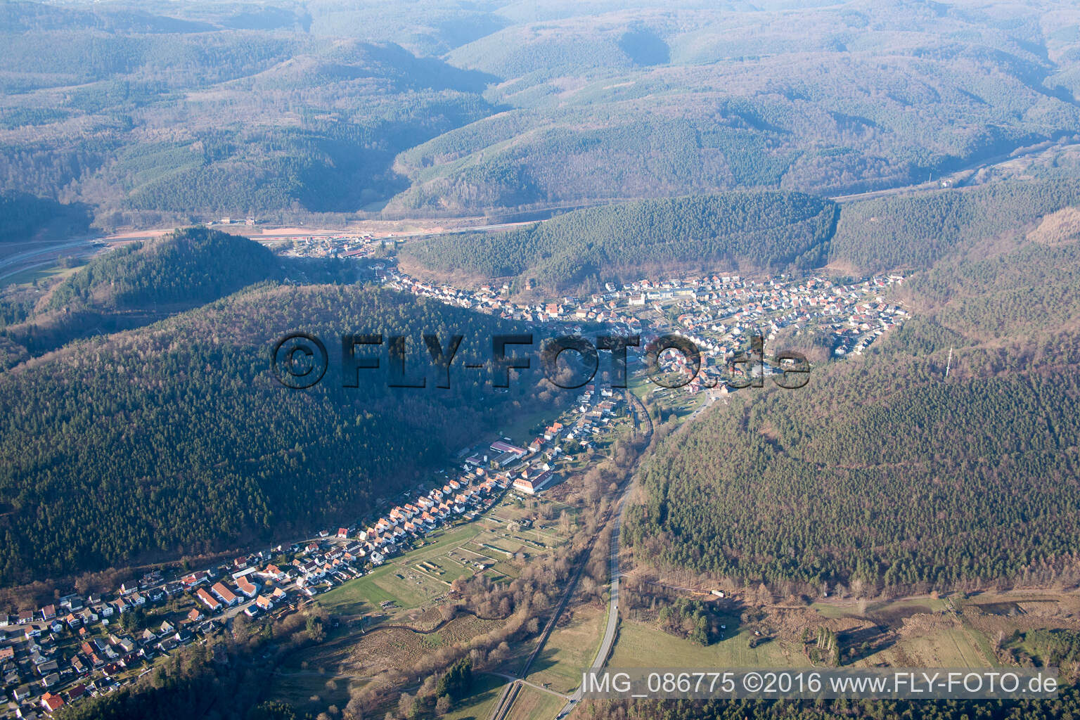 Hinterweidenthal in the state Rhineland-Palatinate, Germany from above
