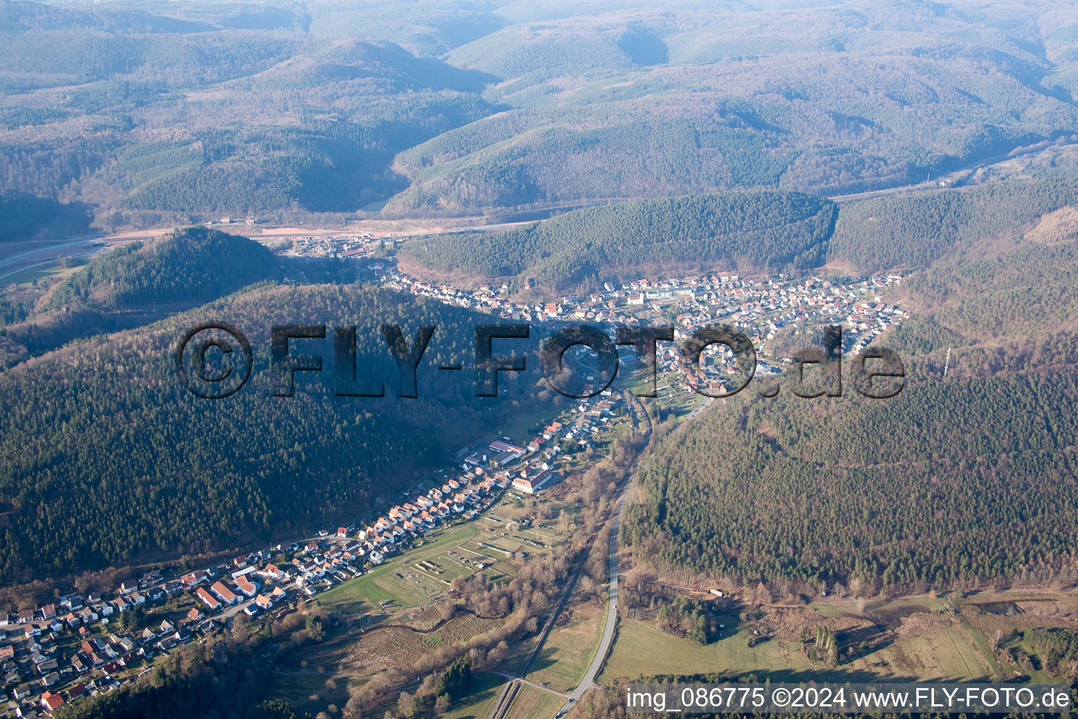 Hinterweidenthal in the state Rhineland-Palatinate, Germany from above