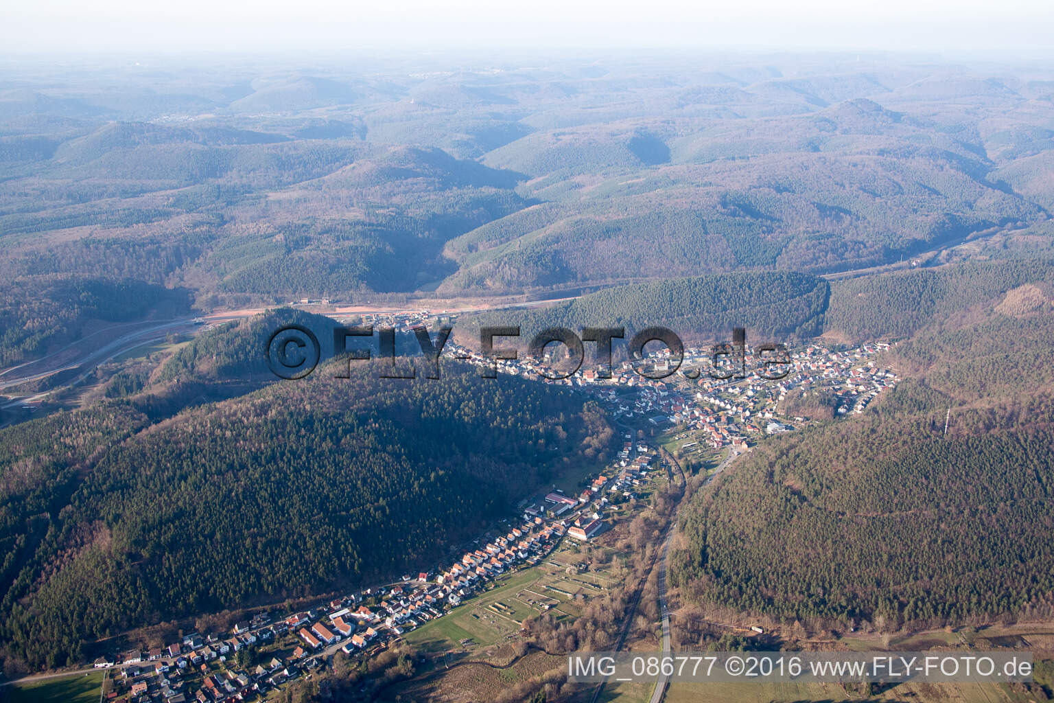 Hinterweidenthal in the state Rhineland-Palatinate, Germany seen from above
