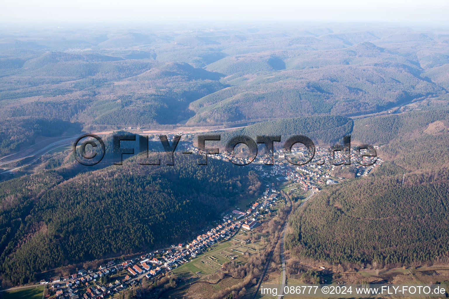 Hinterweidenthal in the state Rhineland-Palatinate, Germany seen from above