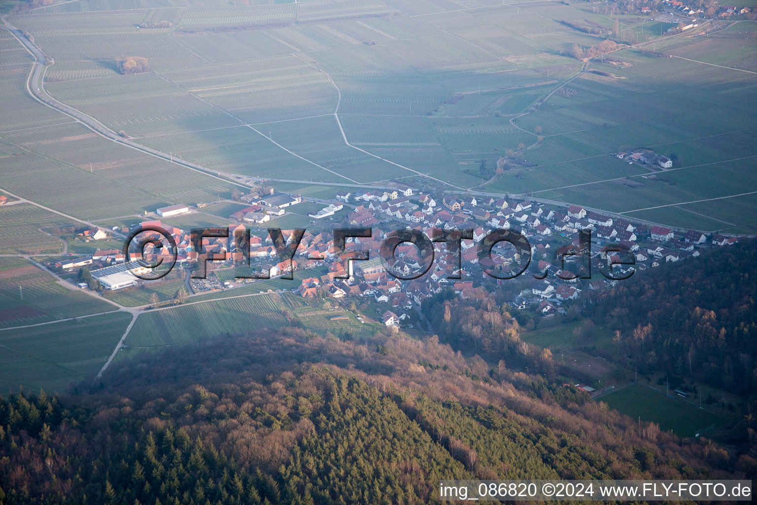 Leinsweiler in the state Rhineland-Palatinate, Germany from a drone