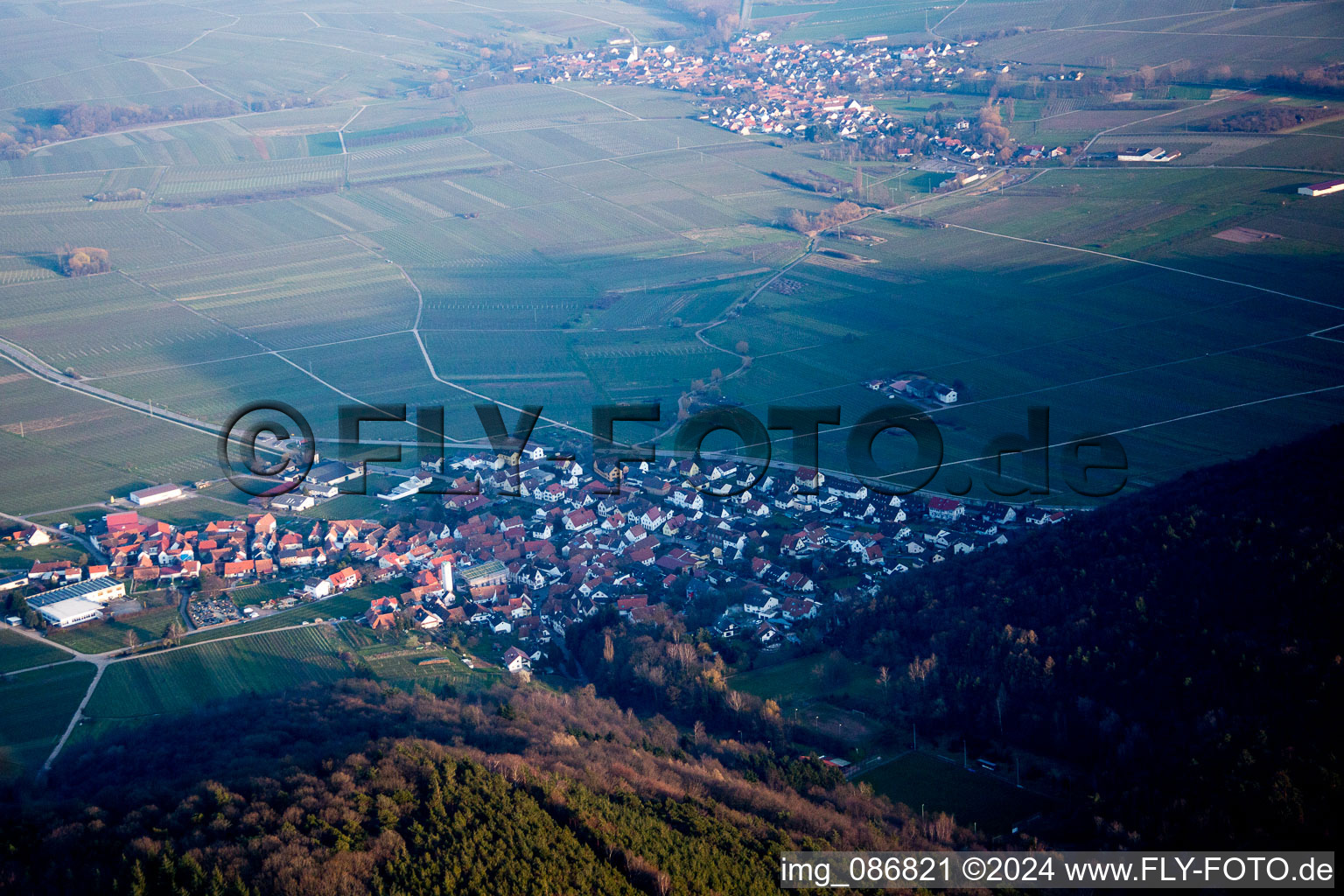 Leinsweiler in the state Rhineland-Palatinate, Germany seen from a drone