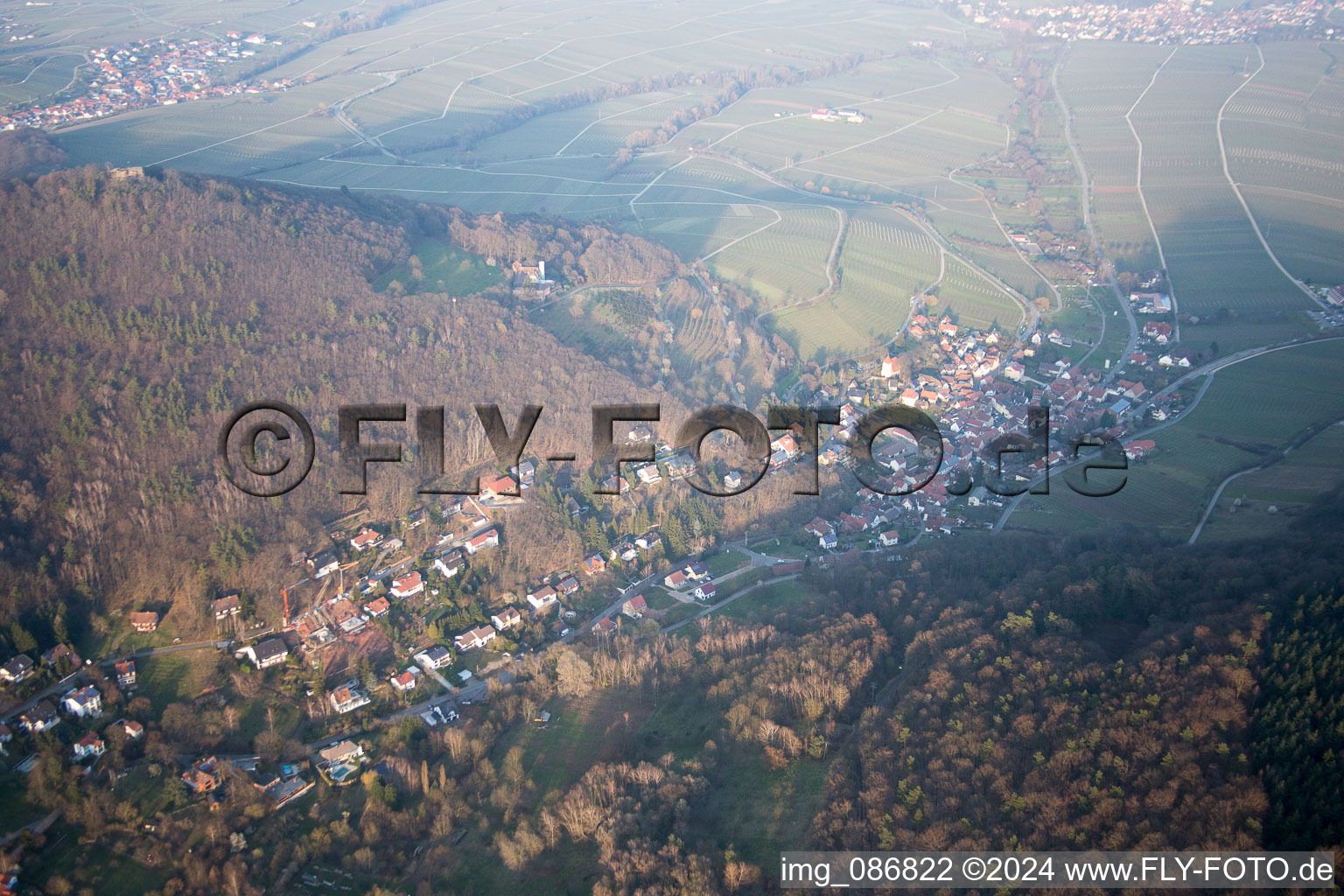 Aerial view of Leinsweiler in the state Rhineland-Palatinate, Germany