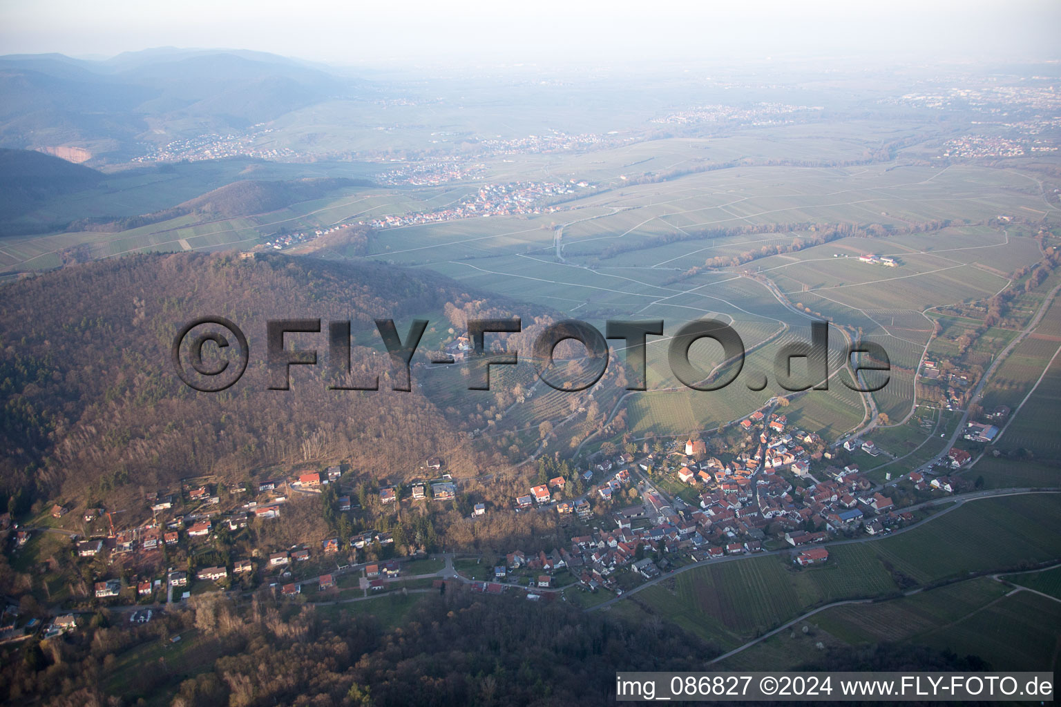 Leinsweiler in the state Rhineland-Palatinate, Germany seen from above