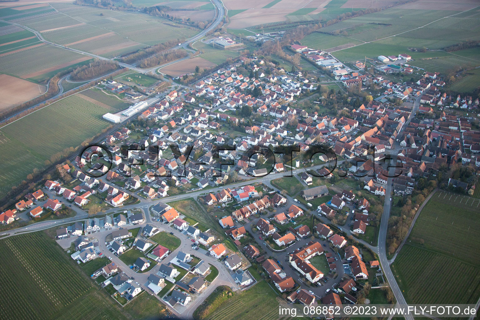 Bird's eye view of Insheim in the state Rhineland-Palatinate, Germany
