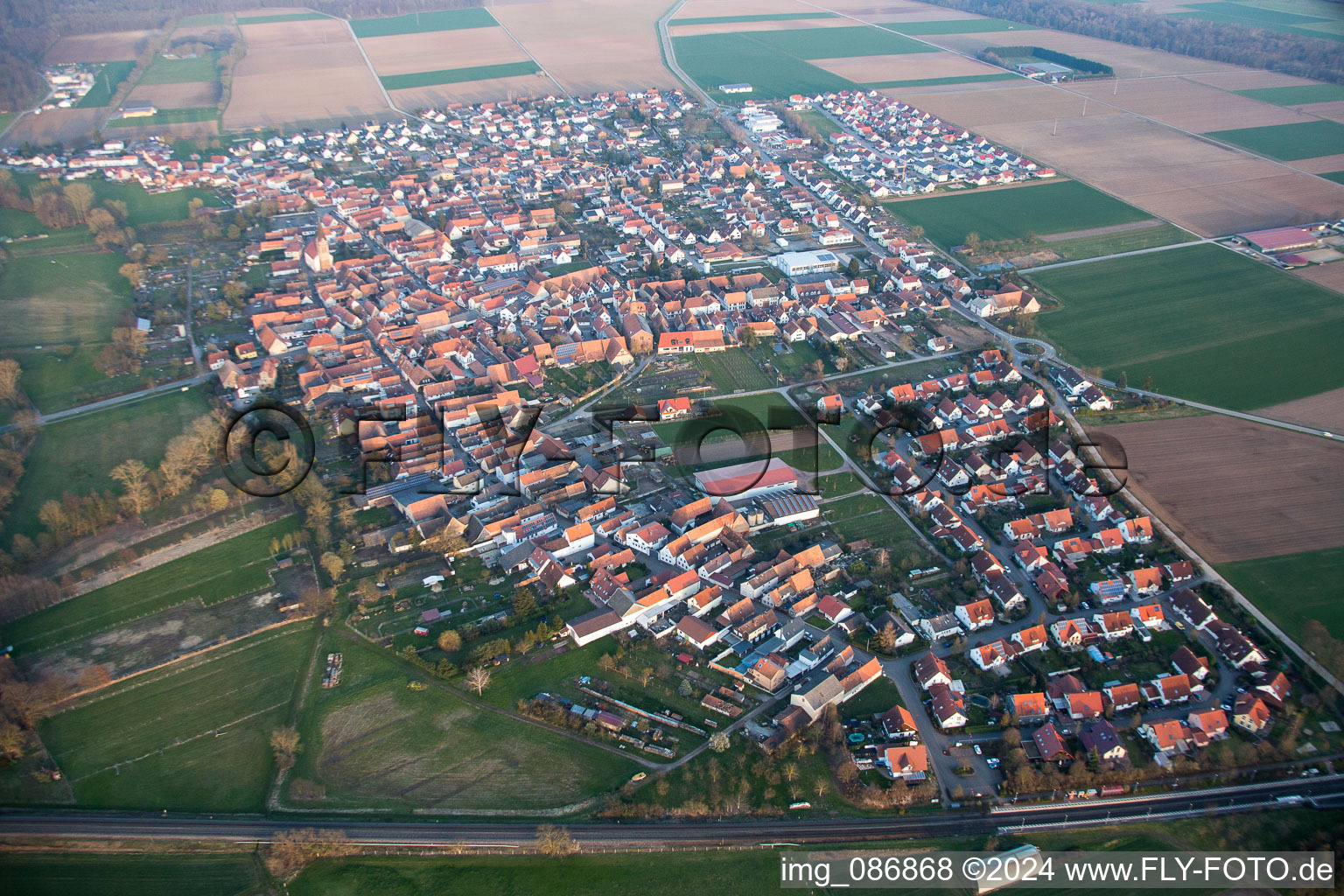 Aerial photograpy of Steinweiler in the state Rhineland-Palatinate, Germany