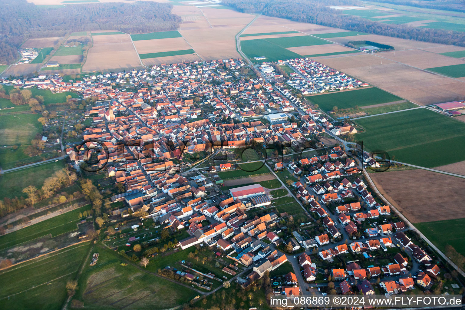 Aerial view of Village view in Steinweiler in the state Rhineland-Palatinate, Germany