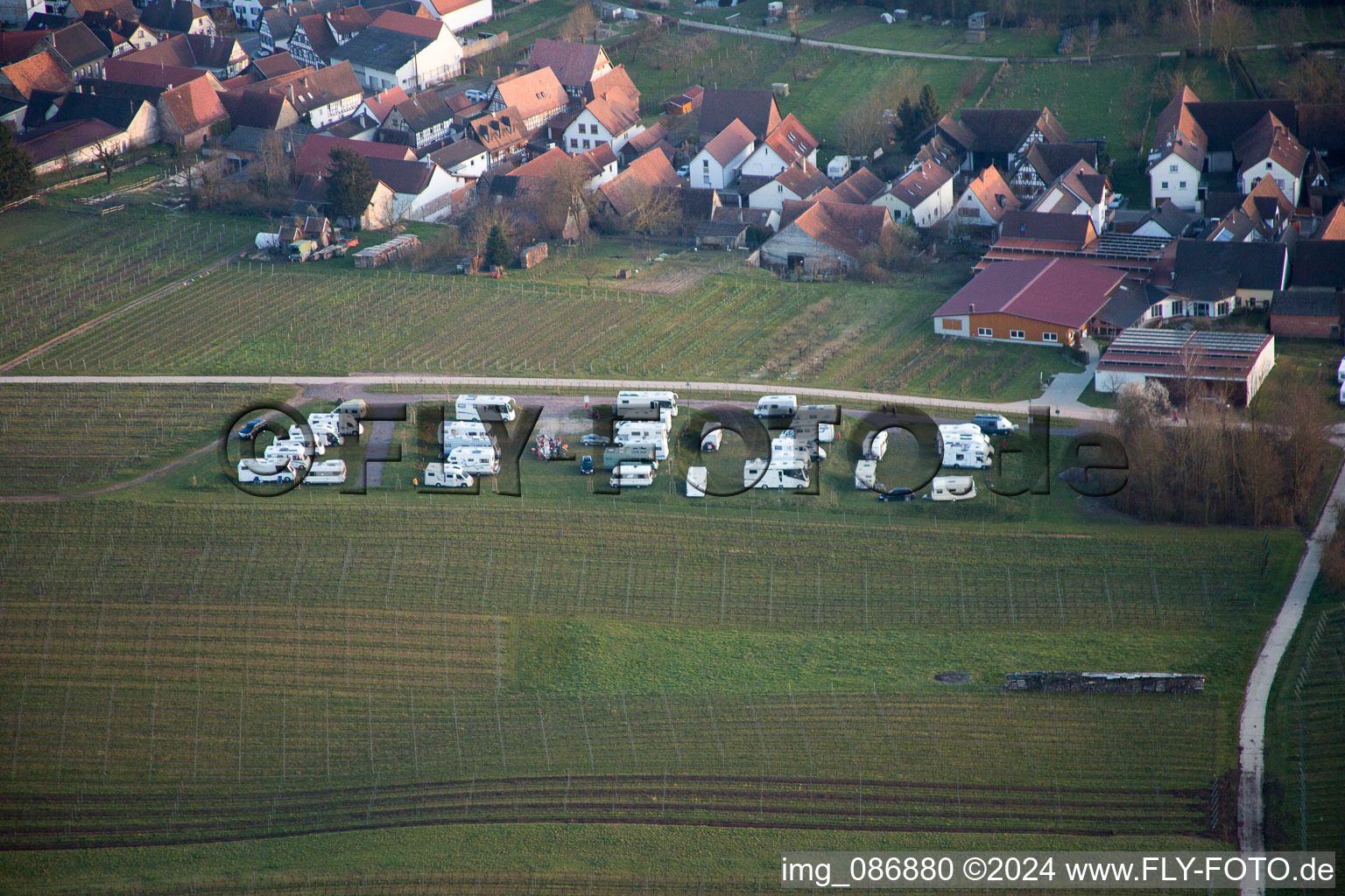 Aerial view of Motorhome site in Dierbach in the state Rhineland-Palatinate, Germany