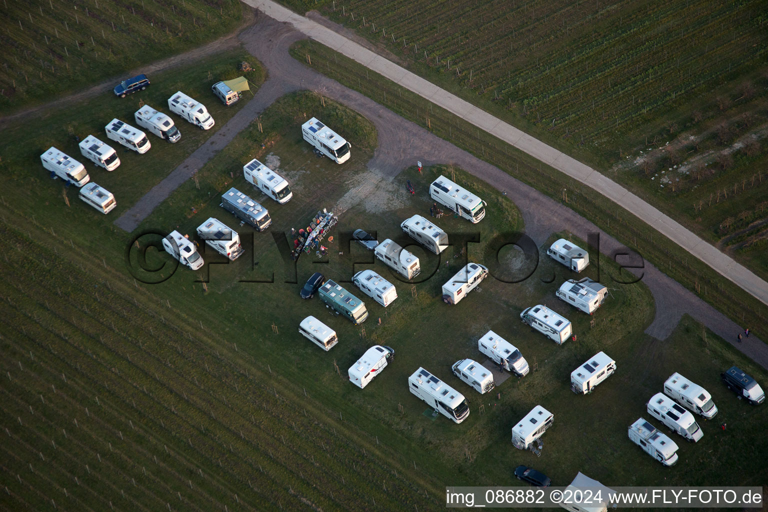 Aerial view of Motorhome parking space in Dierbach in the state Rhineland-Palatinate, Germany