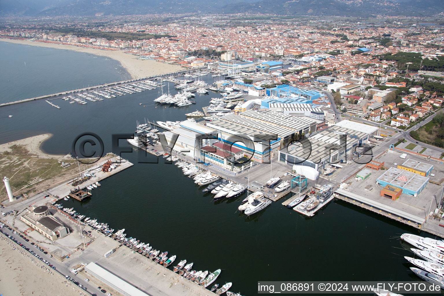 Aerial view of Viareggio in the state Tuscany, Italy