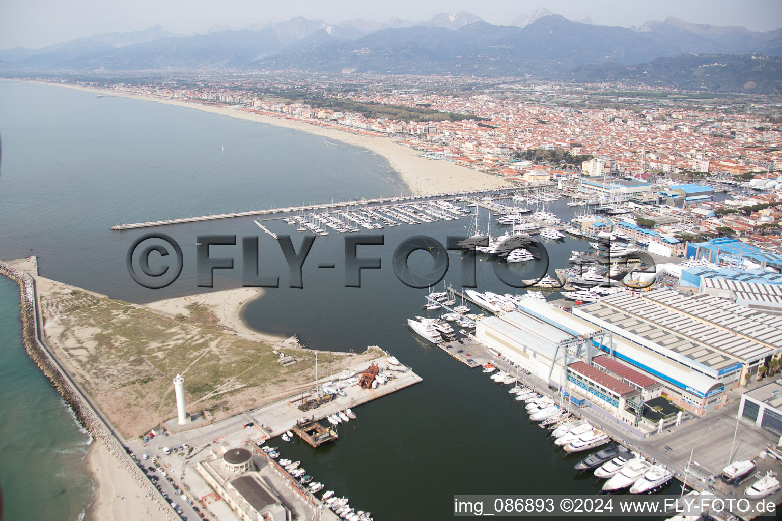 Oblique view of Viareggio in the state Tuscany, Italy