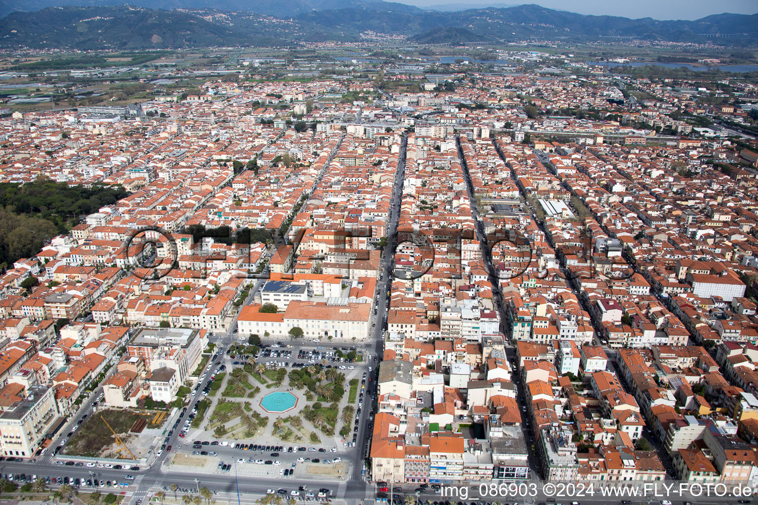 Viareggio in the state Lucca, Italy from the drone perspective