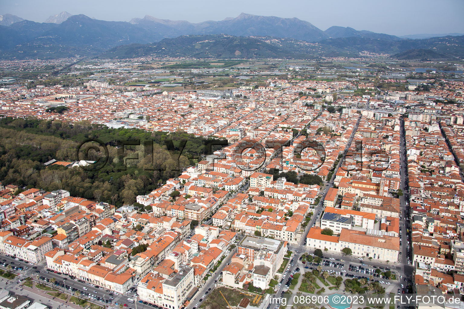 Viareggio in the state Tuscany, Italy seen from a drone