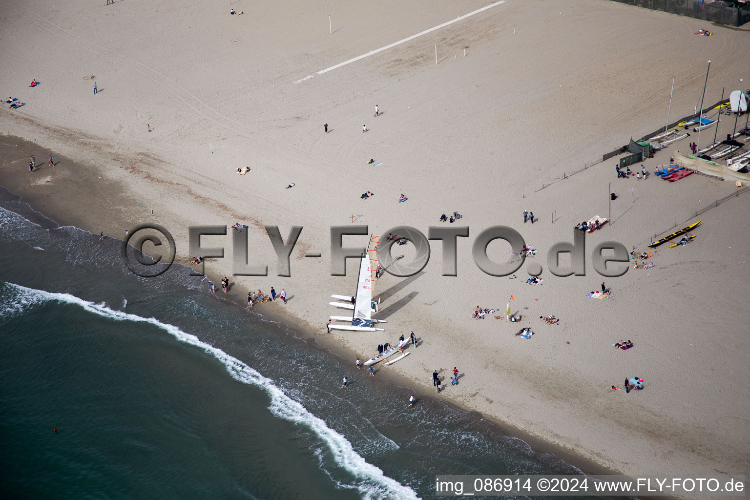 Oblique view of Lido di Camaiore in the state Tuscany, Italy