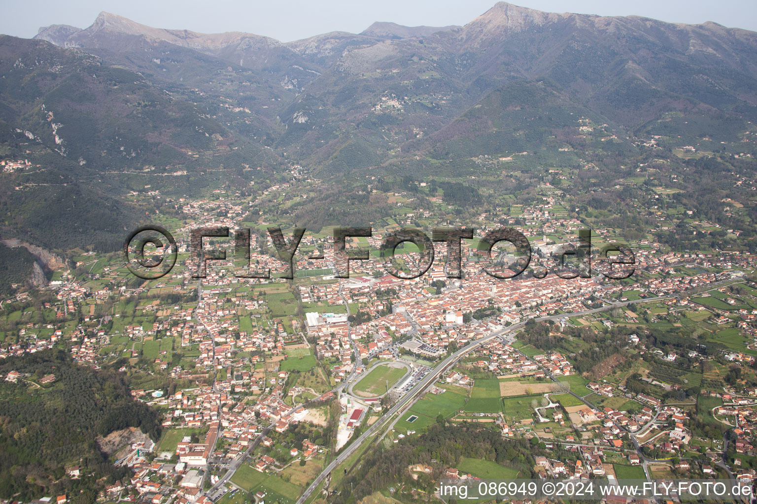 Aerial view of Camaiore in the state Tuscany, Italy