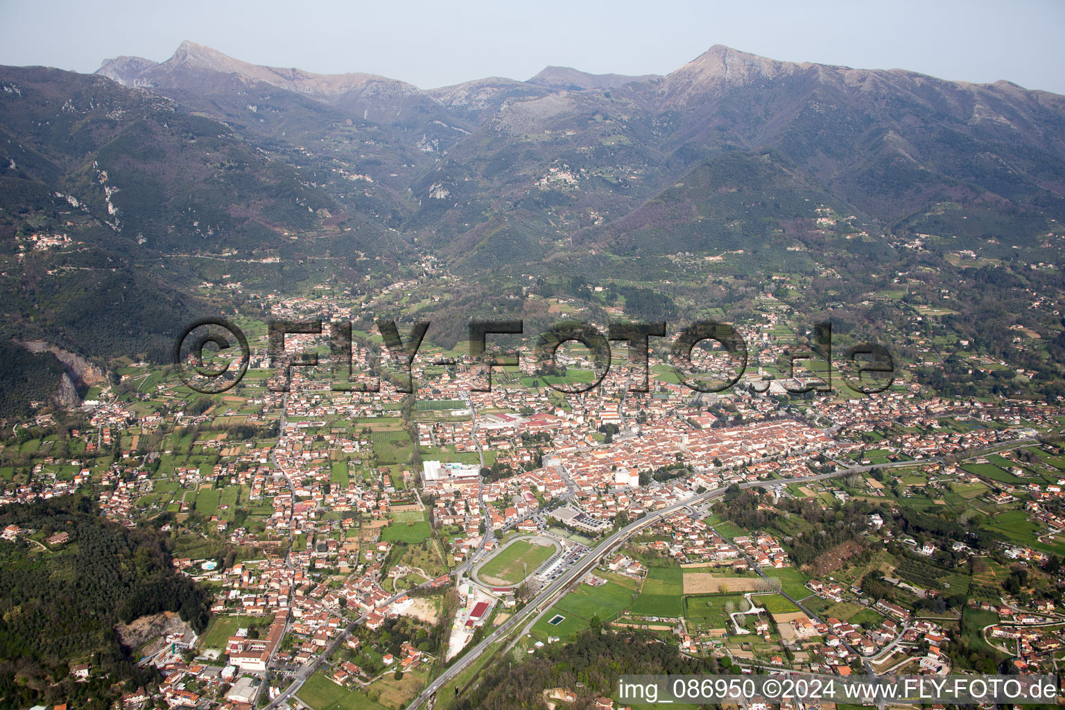 Aerial photograpy of Camaiore in the state Tuscany, Italy