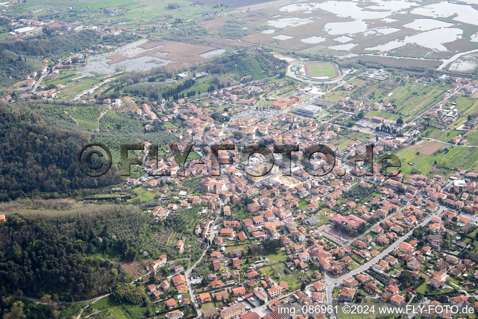 Aerial view of Massarosa in the state Lucca, Italy