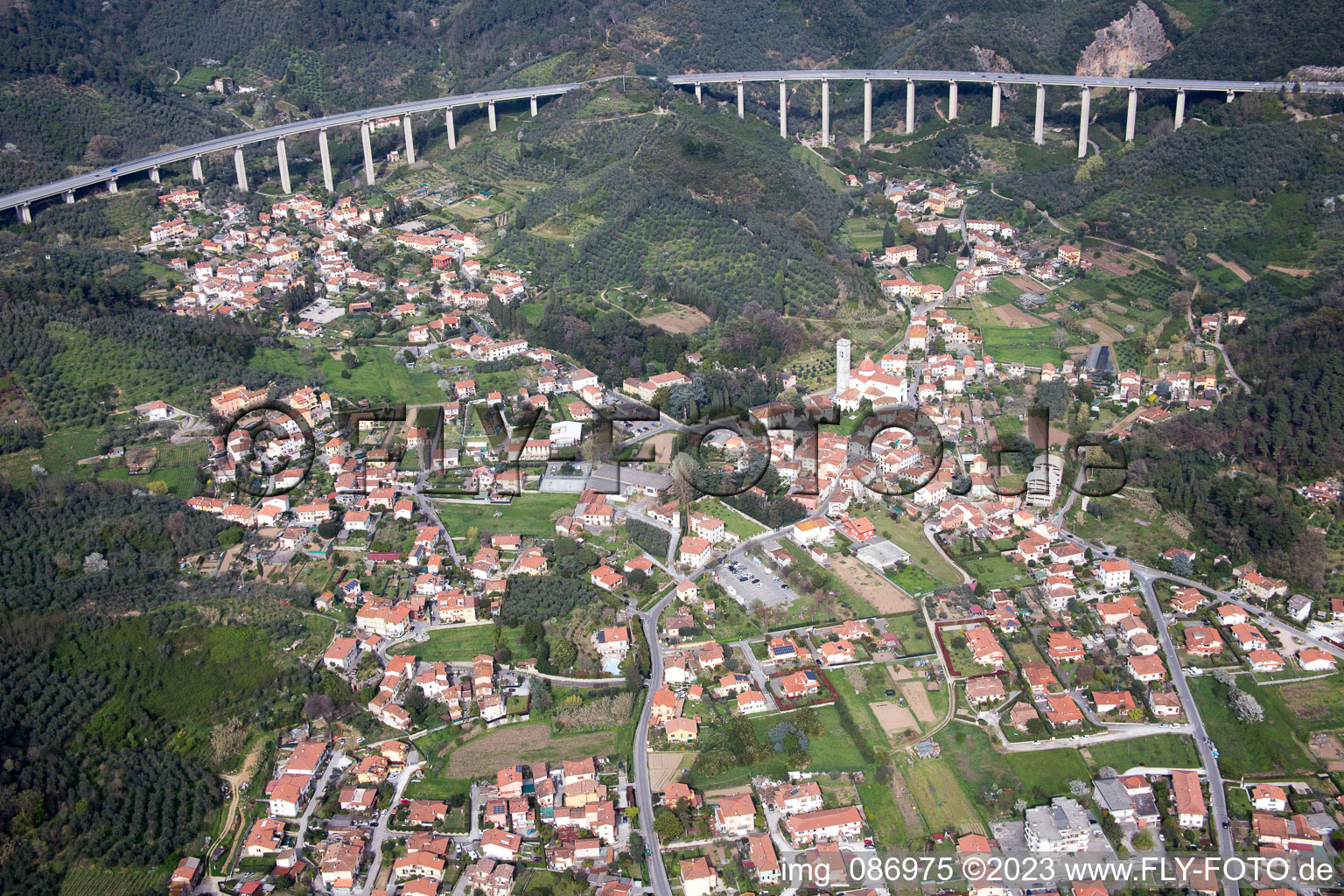 Massarosa in the state Tuscany, Italy viewn from the air